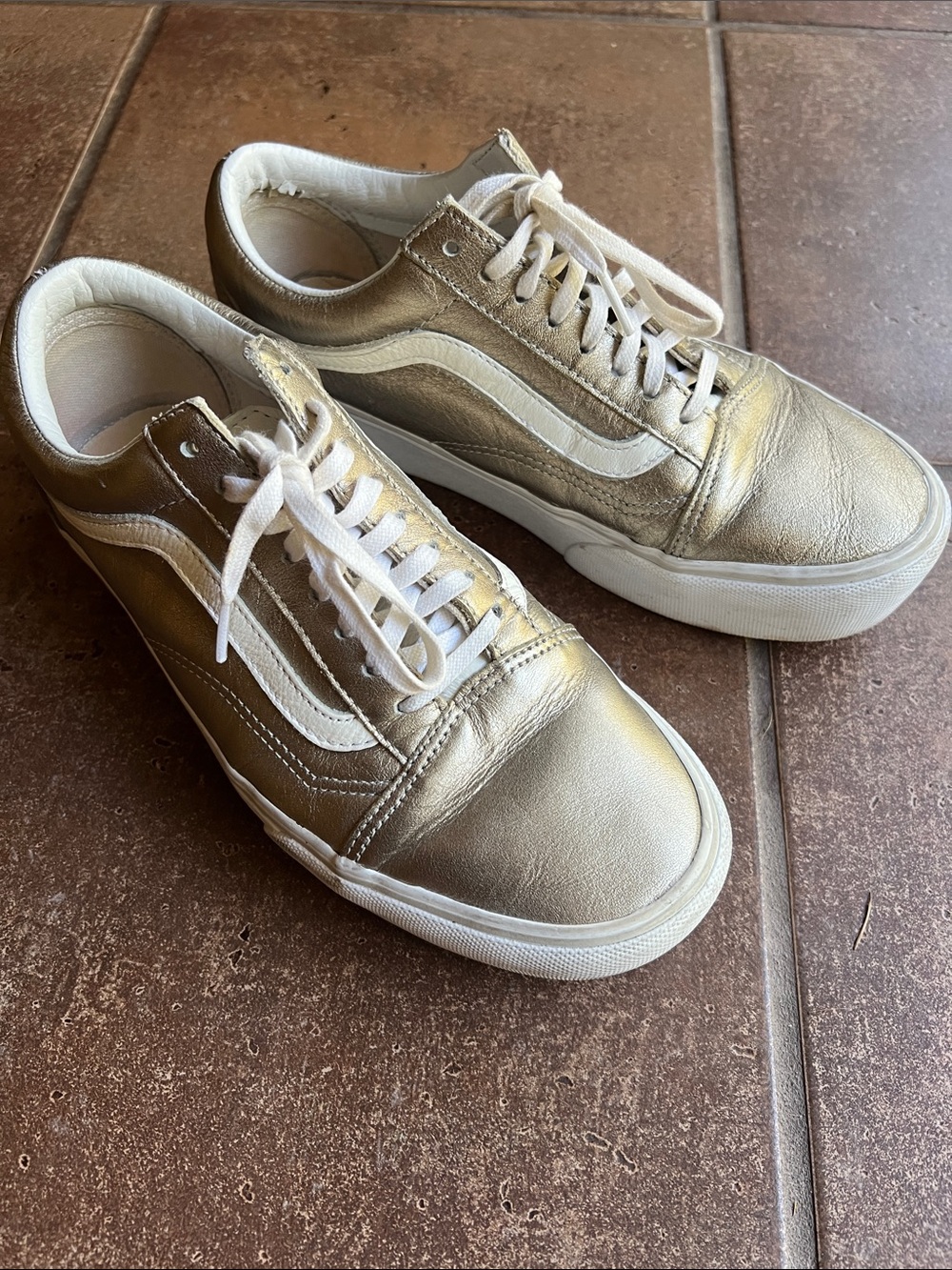 Vans Metallic Gold Low-Top Sneakers with White Stripe
